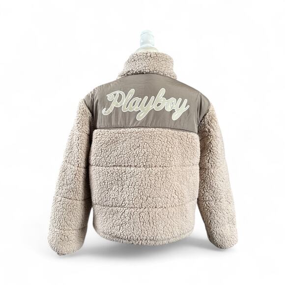 PacSun x Playboy Women’s Sherpa Cropped Zip Front Jacket XS/Small Tan - Picture 5 of 8